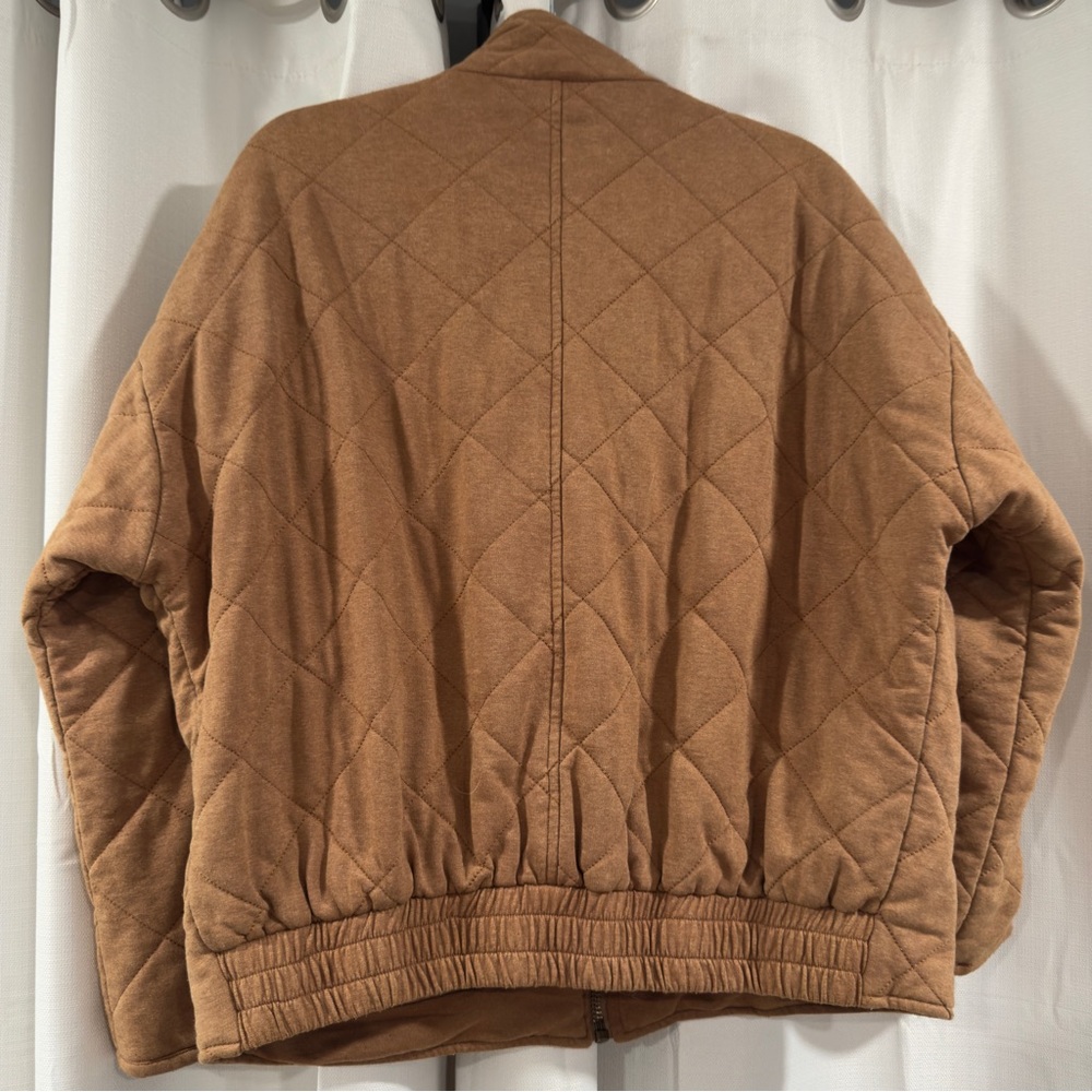 Bagatelle Collection Womens Quilted Bomber Jacket Camel Brown Zip Up Mock Neck - Picture 2 of 6